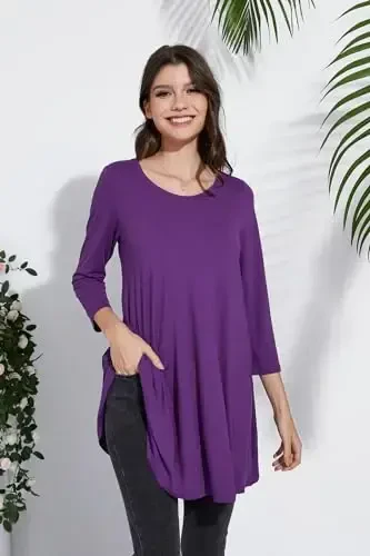 ENMAIN Tunic Tops for Women 3/4 Sleeve Plus Size Women's Tunics Loose Fit Floral Swing Flare Ladies Blouse for Leggings - 4