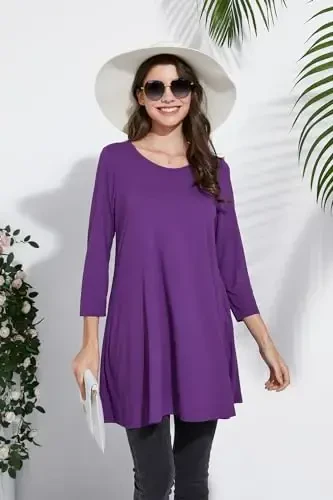 ENMAIN Tunic Tops for Women 3/4 Sleeve Plus Size Women's Tunics Loose Fit Floral Swing Flare Ladies Blouse for Leggings - 6