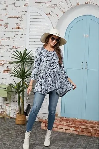 ENMAIN Womens Tunics Tops 3/4 Length Sleeve Plus Size Long Tops to Wear with Leggings Casual Loose Fit Dressy Flowy Blouses - 4