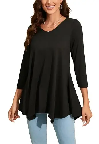 ENMAIN Womens Tunics Tops 3/4 Length Sleeve Plus Size Long Tops to Wear with Leggings Casual Loose Fit Dressy Flowy Blouses - 1