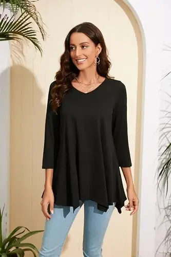 ENMAIN Womens Tunics Tops 3/4 Length Sleeve Plus Size Long Tops to Wear with Leggings Casual Loose Fit Dressy Flowy Blouses - 3