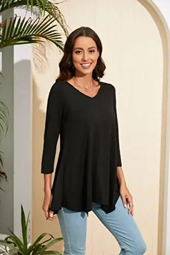 ENMAIN Womens Tunics Tops 3/4 Length Sleeve Plus Size Long Tops to Wear with Leggings Casual Loose Fit Dressy Flowy Blouses - 4