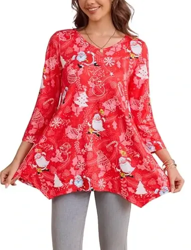 ENMAIN Womens Tunics Tops 3/4 Length Sleeve Plus Size Long Tops to Wear with Leggings Casual Loose Fit Dressy Flowy Blouses - 1