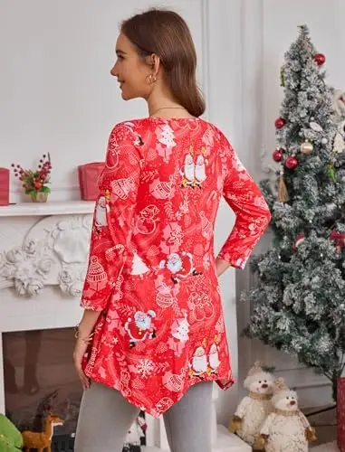 ENMAIN Womens Tunics Tops 3/4 Length Sleeve Plus Size Long Tops to Wear with Leggings Casual Loose Fit Dressy Flowy Blouses - 3