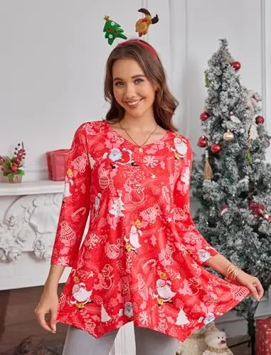 ENMAIN Womens Tunics Tops 3/4 Length Sleeve Plus Size Long Tops to Wear with Leggings Casual Loose Fit Dressy Flowy Blouses - 6