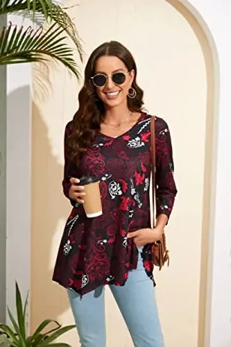 ENMAIN Womens Tunics Tops 3/4 Length Sleeve Plus Size Long Tops to Wear with Leggings Casual Loose Fit Dressy Flowy Blouses - 4