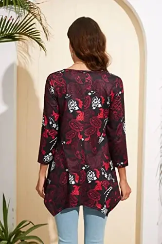 ENMAIN Womens Tunics Tops 3/4 Length Sleeve Plus Size Long Tops to Wear with Leggings Casual Loose Fit Dressy Flowy Blouses - 5