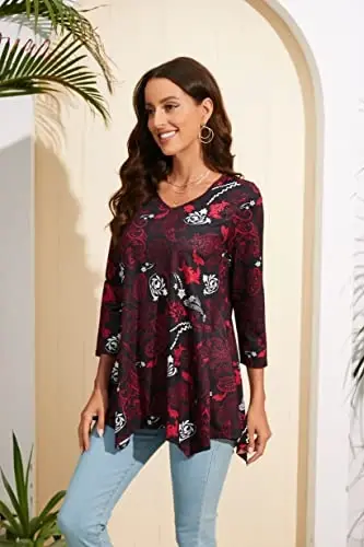ENMAIN Womens Tunics Tops 3/4 Length Sleeve Plus Size Long Tops to Wear with Leggings Casual Loose Fit Dressy Flowy Blouses - 6