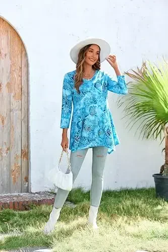 ENMAIN Womens Tunics Tops 3/4 Length Sleeve Plus Size Long Tops to Wear with Leggings Casual Loose Fit Dressy Flowy Blouses - 5