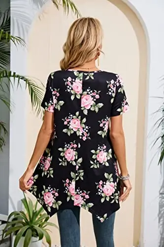 ENMAIN Tunic Tops for Women Plus Size Short Sleeve Top Loose Fit Dressy Casual Swing Summer Tunics Tops to Wear with Leggings - 6