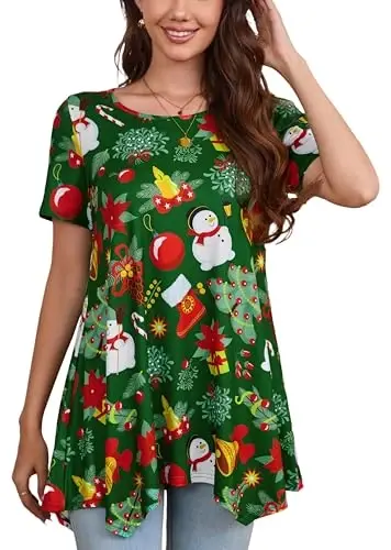 ENMAIN Tunic Tops for Women Plus Size Short Sleeve Top Loose Fit Dressy Casual Swing Summer Tunics Tops to Wear with Leggings 