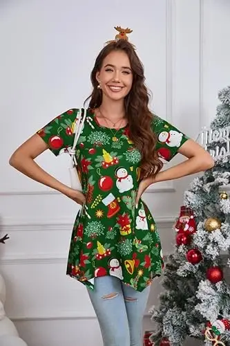 ENMAIN Tunic Tops for Women Plus Size Short Sleeve Top Loose Fit Dressy Casual Swing Summer Tunics Tops to Wear with Leggings - 5