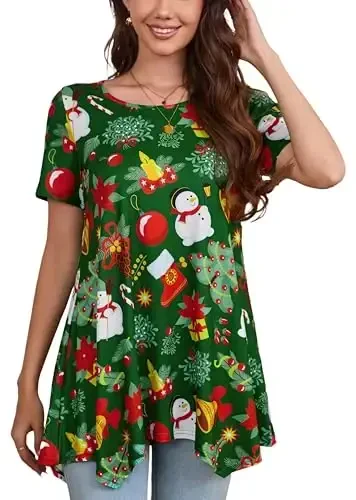 ENMAIN Tunic Tops for Women Plus Size Short Sleeve Top Loose Fit Dressy Casual Swing Summer Tunics Tops to Wear with Leggings - 1