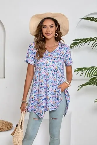 ENMAIN Tunic Tops for Women Plus Size Short Sleeve Top Loose Fit Dressy Casual Swing Summer Tunics Tops to Wear with Leggings - 4