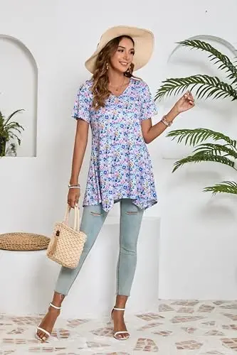 ENMAIN Tunic Tops for Women Plus Size Short Sleeve Top Loose Fit Dressy Casual Swing Summer Tunics Tops to Wear with Leggings - 6