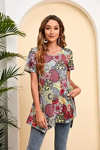 ENMAIN Tunic Tops for Women Plus Size Short Sleeve Top Loose Fit Dressy Casual Swing Summer Tunics Tops to Wear with Leggings - MODAZONE (1)