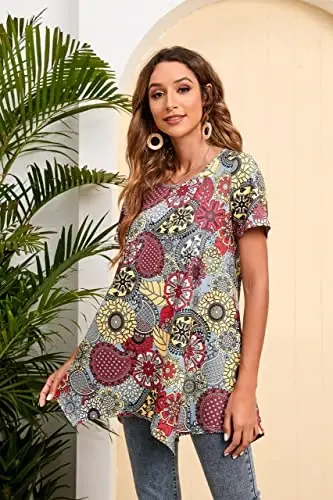 ENMAIN Tunic Tops for Women Plus Size Short Sleeve Top Loose Fit Dressy Casual Swing Summer Tunics Tops to Wear with Leggings - 3
