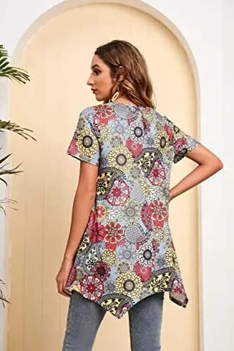 ENMAIN Tunic Tops for Women Plus Size Short Sleeve Top Loose Fit Dressy Casual Swing Summer Tunics Tops to Wear with Leggings - 5