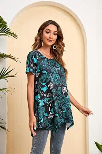 ENMAIN Tunic Tops for Women Plus Size Short Sleeve Top Loose Fit Dressy Casual Swing Summer Tunics Tops to Wear with Leggings - 5