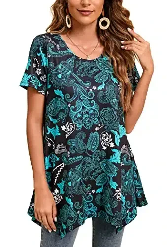 ENMAIN Tunic Tops for Women Plus Size Short Sleeve Top Loose Fit Dressy Casual Swing Summer Tunics Tops to Wear with Leggings 