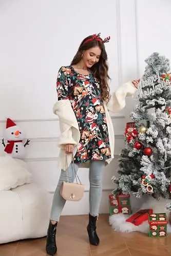 ENMAIN Tunic Tops for Women 3/4 Sleeve Plus Size Women's Tunics Loose Fit Floral Swing Flare Ladies Blouse for Leggings - 7