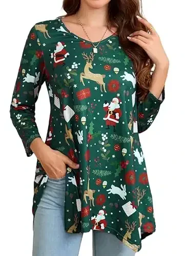 ENMAIN Womens Tunics Tops 3/4 Length Sleeve Plus Size Long Tops to Wear with Leggings Casual Loose Fit Dressy Flowy Blouses - MODAZONE