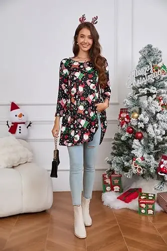 ENMAIN Womens Tunics Tops 3/4 Length Sleeve Plus Size Long Tops to Wear with Leggings Casual Loose Fit Dressy Flowy Blouses - 6