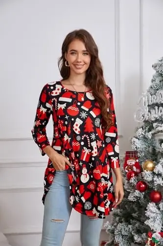 ENMAIN Womens Tops 3/4 Sleeve Plus Size Tunics to Wear with Leggings Dressy Casual Loose Blouses Swing Flare T-Shirt S-5XL - 3