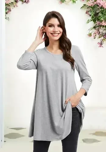 ENMAIN Womens Tops 3/4 Sleeve Plus Size Tunics to Wear with Leggings Dressy Casual Loose Blouses Swing Flare T-Shirt S-5XL - 4