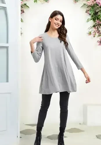 ENMAIN Womens Tops 3/4 Sleeve Plus Size Tunics to Wear with Leggings Dressy Casual Loose Blouses Swing Flare T-Shirt S-5XL - 6