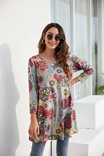 ENMAIN Womens Tops 3/4 Sleeve Plus Size Tunics to Wear with Leggings Dressy Casual Loose Blouses Swing Flare T-Shirt S-5XL - 3