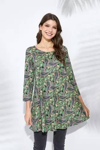 ENMAIN Womens Tops 3/4 Sleeve Plus Size Tunics to Wear with Leggings Dressy Casual Loose Blouses Swing Flare T-Shirt S-5XL - 4