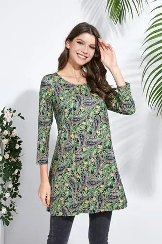 ENMAIN Womens Tops 3/4 Sleeve Plus Size Tunics to Wear with Leggings Dressy Casual Loose Blouses Swing Flare T-Shirt S-5XL - 5