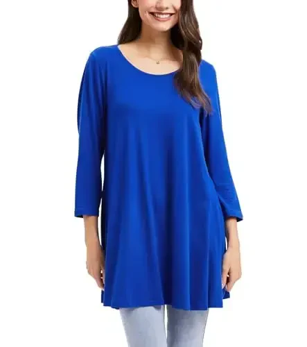 ENMAIN Womens Tops 3/4 Sleeve Plus Size Tunics to Wear with Leggings Dressy Casual Loose Blouses Swing Flare T-Shirt S-5XL - ENMAIN