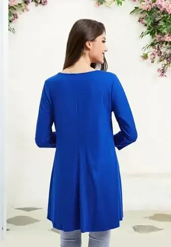 ENMAIN Womens Tops 3/4 Sleeve Plus Size Tunics to Wear with Leggings Dressy Casual Loose Blouses Swing Flare T-Shirt S-5XL - ENMAIN (1)