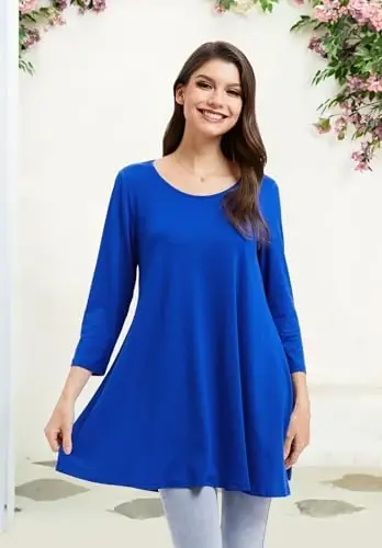 ENMAIN Womens Tops 3/4 Sleeve Plus Size Tunics to Wear with Leggings Dressy Casual Loose Blouses Swing Flare T-Shirt S-5XL - 4