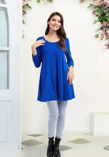 ENMAIN Womens Tops 3/4 Sleeve Plus Size Tunics to Wear with Leggings Dressy Casual Loose Blouses Swing Flare T-Shirt S-5XL - 6