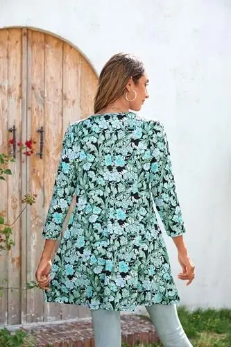 ENMAIN Womens Tops 3/4 Sleeve Plus Size Tunics to Wear with Leggings Dressy Casual Loose Blouses Swing Flare T-Shirt S-5XL - 3