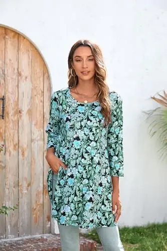 ENMAIN Womens Tops 3/4 Sleeve Plus Size Tunics to Wear with Leggings Dressy Casual Loose Blouses Swing Flare T-Shirt S-5XL - 4