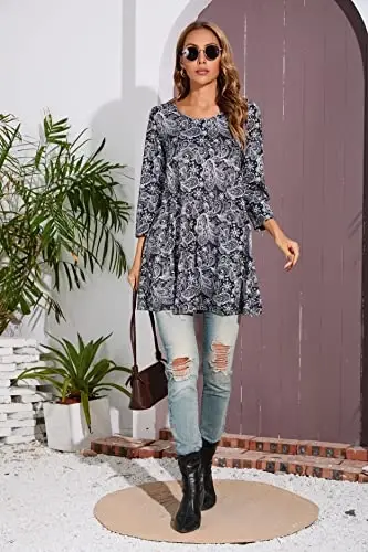 ENMAIN Womens Tops 3/4 Sleeve Plus Size Tunics to Wear with Leggings Dressy Casual Loose Blouses Swing Flare T-Shirt S-5XL - 6