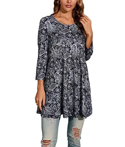 ENMAIN Womens Tops 3/4 Sleeve Plus Size Tunics to Wear with Leggings Dressy Casual Loose Blouses Swing Flare T-Shirt S-5XL - 1