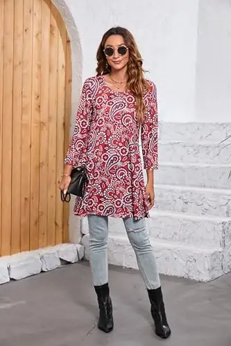 ENMAIN Womens Tops 3/4 Sleeve Plus Size Tunics to Wear with Leggings Dressy Casual Loose Blouses Swing Flare T-Shirt S-5XL - 5