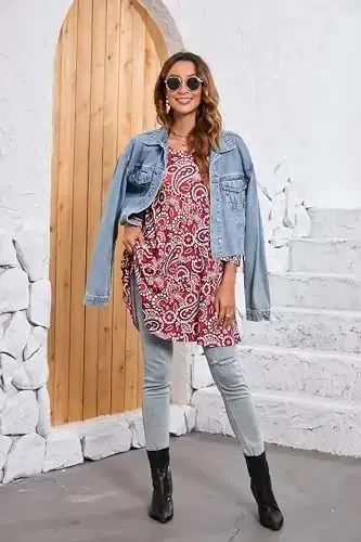 ENMAIN Womens Tops 3/4 Sleeve Plus Size Tunics to Wear with Leggings Dressy Casual Loose Blouses Swing Flare T-Shirt S-5XL - 6