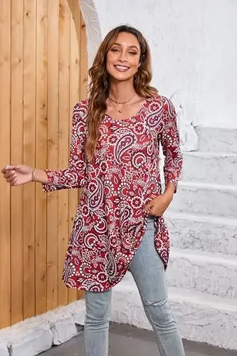 ENMAIN Womens Tops 3/4 Sleeve Plus Size Tunics to Wear with Leggings Dressy Casual Loose Blouses Swing Flare T-Shirt S-5XL - 3