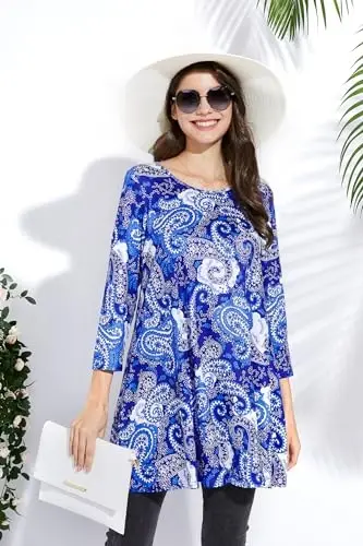 ENMAIN Womens Tops 3/4 Sleeve Plus Size Tunics to Wear with Leggings Dressy Casual Loose Blouses Swing Flare T-Shirt S-5XL - 6