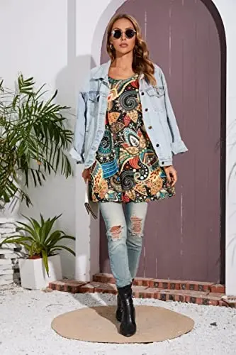 ENMAIN Womens Tops 3/4 Sleeve Plus Size Tunics to Wear with Leggings Dressy Casual Loose Blouses Swing Flare T-Shirt S-5XL - ENMAIN