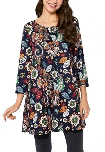 ENMAIN Womens Tops 3/4 Sleeve Plus Size Tunics to Wear with Leggings Dressy Casual Loose Blouses Swing Flare T-Shirt S-5XL - 1