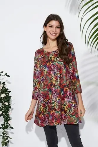 ENMAIN Womens Tops 3/4 Sleeve Plus Size Tunics to Wear with Leggings Dressy Casual Loose Blouses Swing Flare T-Shirt S-5XL - 5