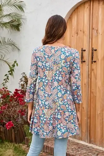 ENMAIN Womens Tops 3/4 Sleeve Plus Size Tunics to Wear with Leggings Dressy Casual Loose Blouses Swing Flare T-Shirt S-5XL - 4
