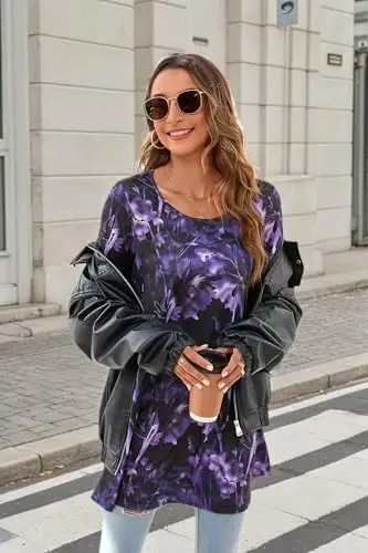 ENMAIN Womens Tops 3/4 Sleeve Plus Size Tunics to Wear with Leggings Dressy Casual Loose Blouses Swing Flare T-Shirt S-5XL - 5